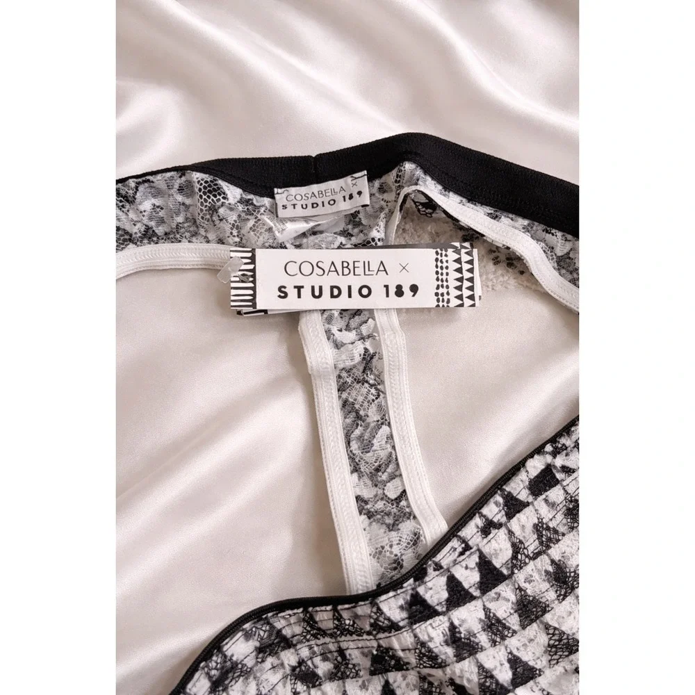 Cosabella Never Say Never Lace‎ G-String Black White Print Sexy Luxury Thong L